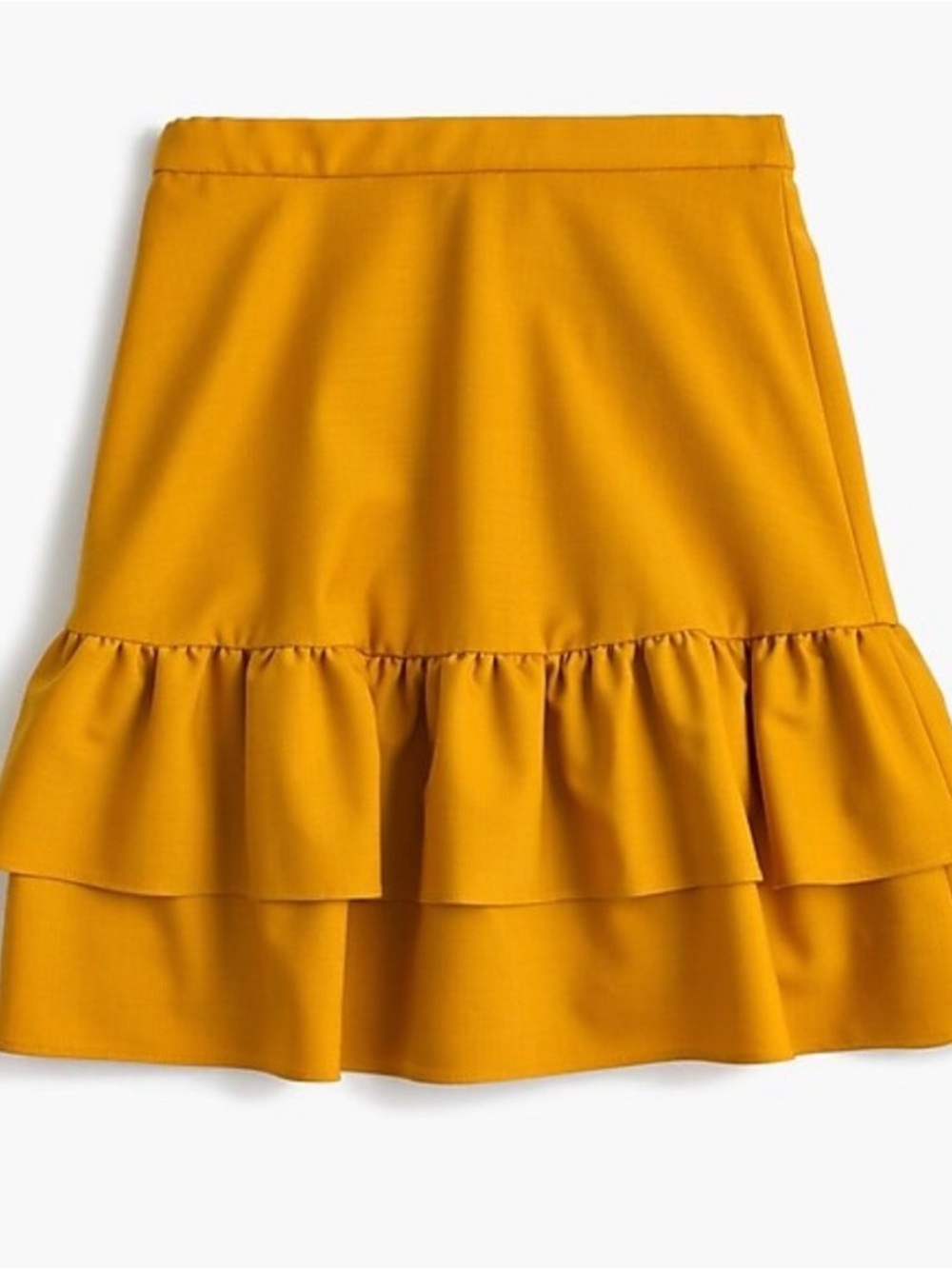 J. Crew 4 Mustard Ruffle Tiered A-Line Skirt Wool flannel autumn fall gold